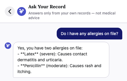 JeevAyu's Ask Your Record chat screen