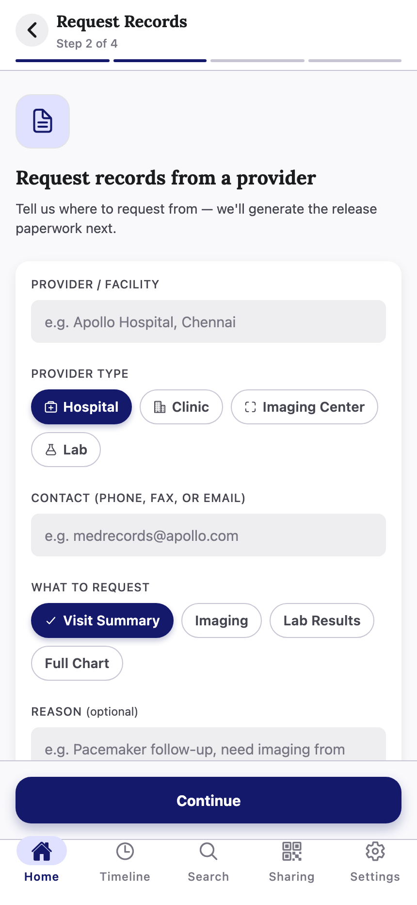 JeevAyu's Request Records screen